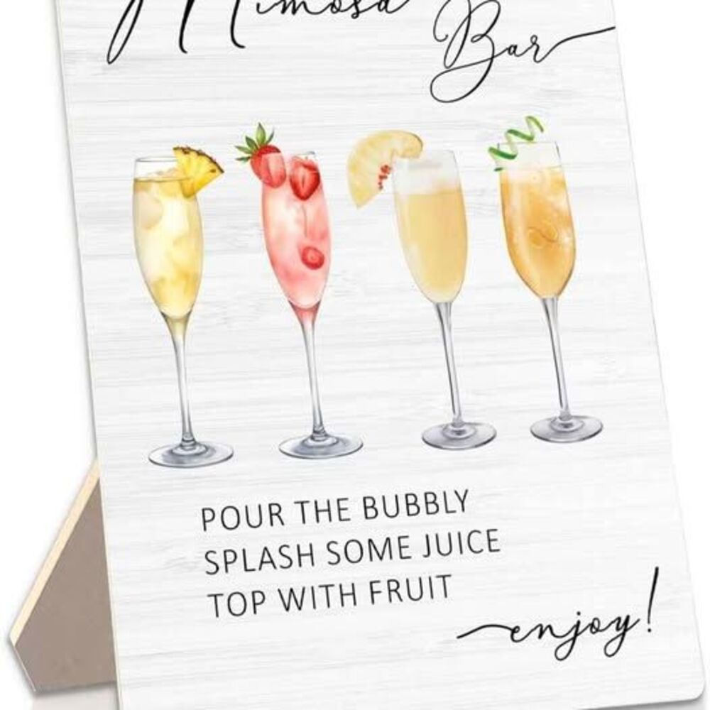 Mimosa Bar Sign - Baby Shower Supplies, Wooden Sign with Stand 5x7